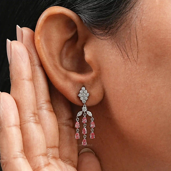 Fancy Pink Pear Chandelier Earrings