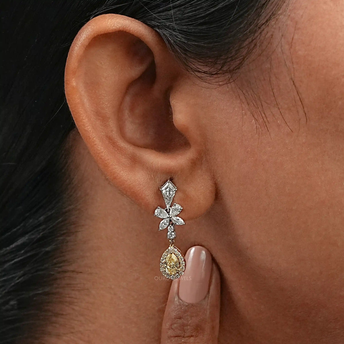Yellow Pear Diamond Dangle Earrings Earrings