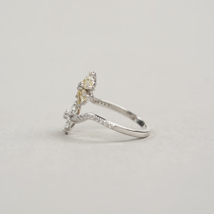 Flower Shape Yellow Pear Cut Lab Diamond Twin Bypass Ring