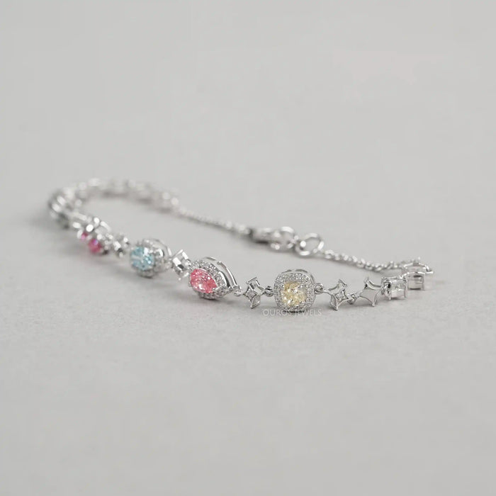 Fancy Color Diamond Halo Designer Bracelet