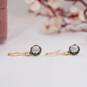 old european round diamond earrings yellow gold 