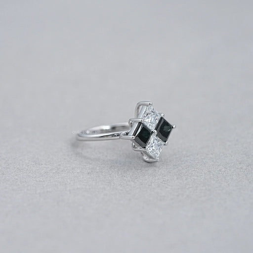side view of princess-cut black lab diamond solitaire anniversary ring