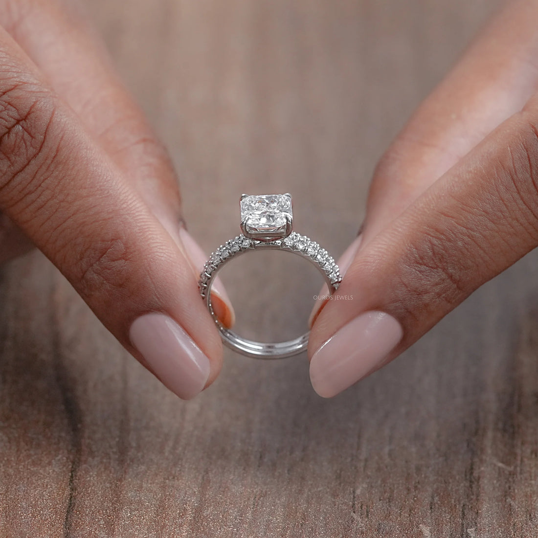 Square Radiant Cut Solitaire Accent Bridal Ring Set Rings