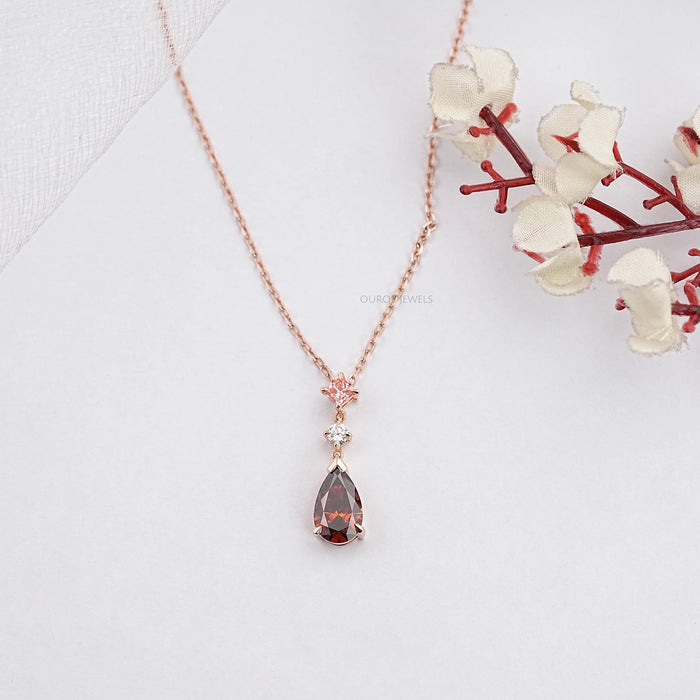 Pear Shape Red Ruby Diamond Pendant