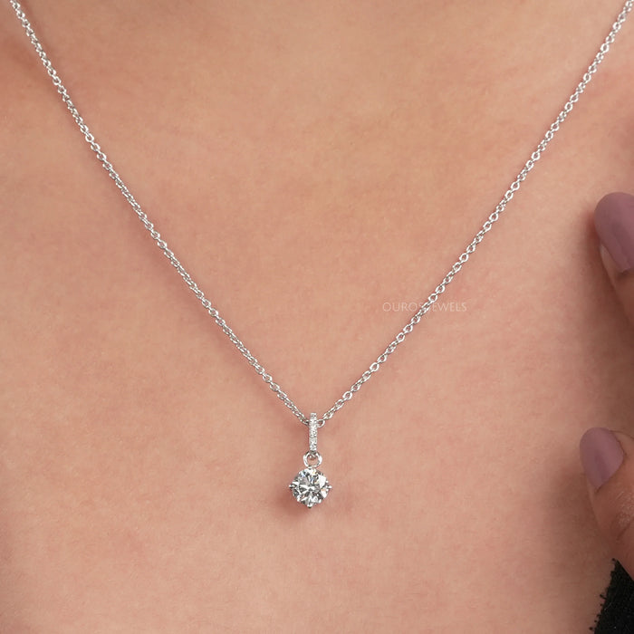 Classic Solitaire Round Cut Lab Grown Diamond Bail Pendant 