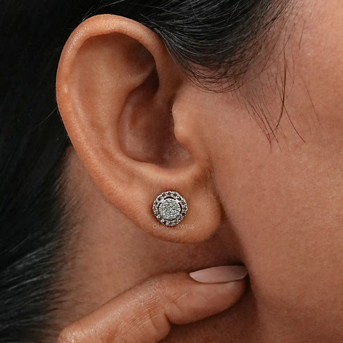 Pave Set Diamond Cluster Stud Earrings