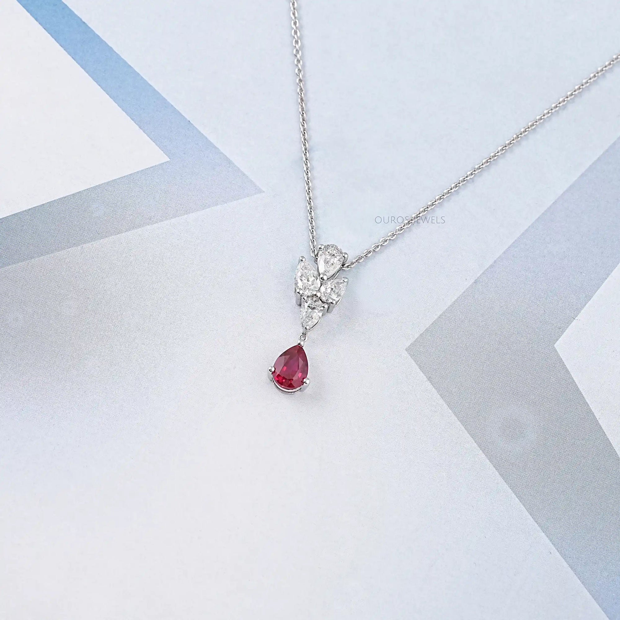 Pear Cut Ruby Drop Necklace Necklaces
