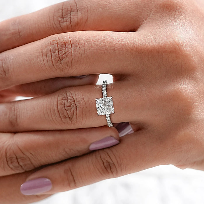 Square Radiant Lab Diamond Solitaire Accent Ring