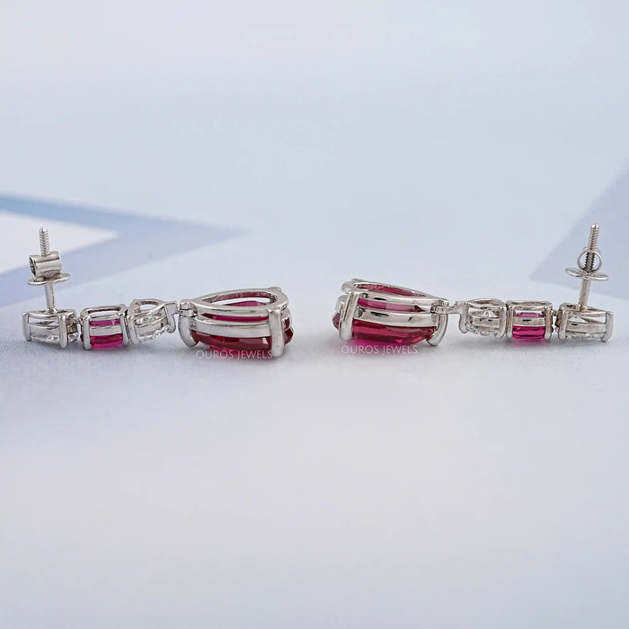 Ruby Pear Gemstone Dangle Earrings