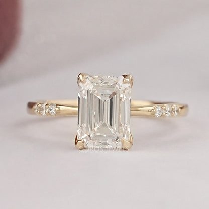 Emerald Cut Lab Grown Diamond Solitaire Accent Ring Ring