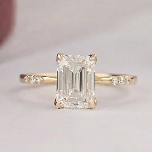 Emerald Cut Lab Grown Diamond Solitaire Accent Ring Ring