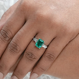 Three-Stone Emerald And Bullet Cut Diamond Ring