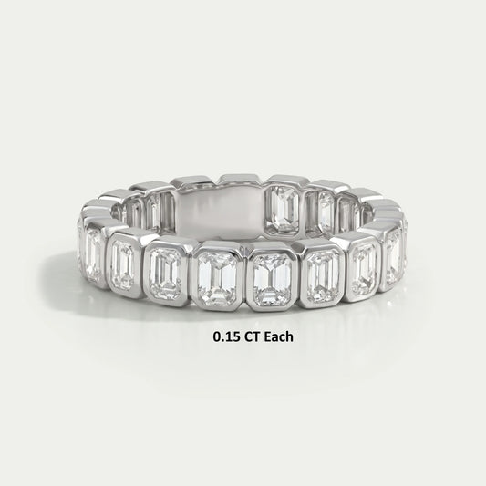 Bezel Set Emerald Cut Full Eternity Wedding Band