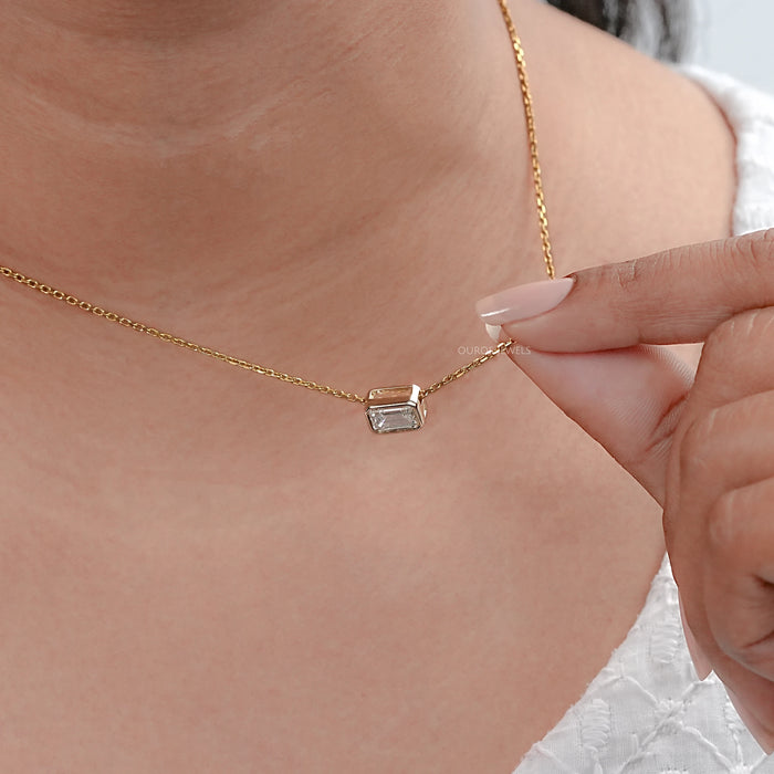 Bezel Set Emerald Cut Lab Diamond Solitaire Pendant