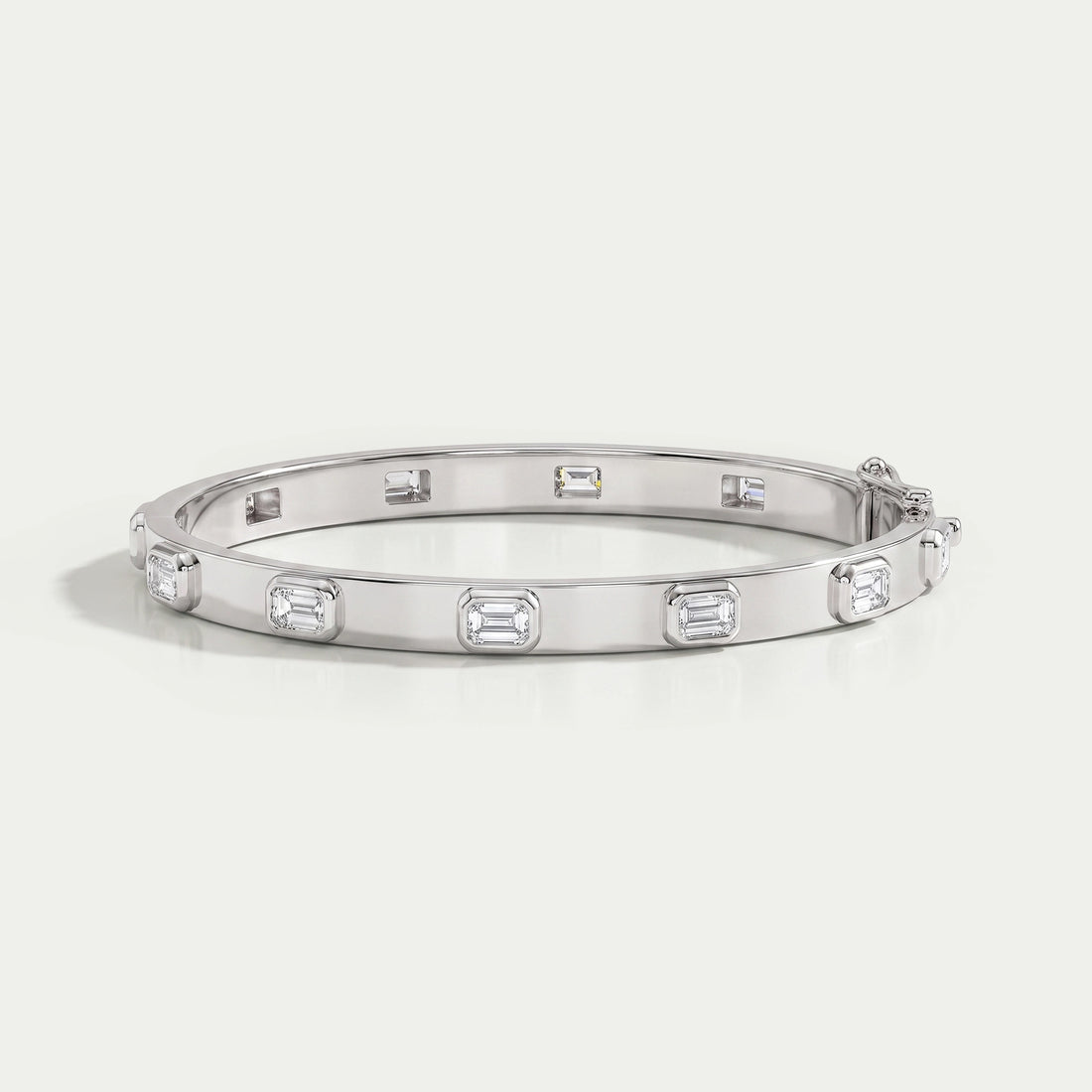 Emerald Cut Bezel Set Diamond Bangle