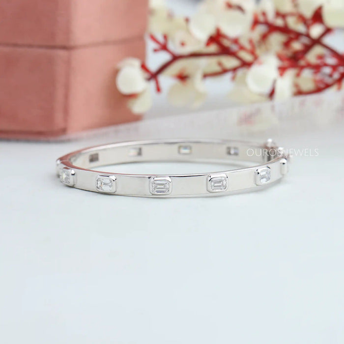 Emerald Cut Bezel Set Diamond Bangle - Lab Grown