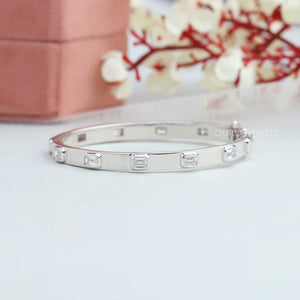 Emerald Cut Bezel Set Diamond Bangle