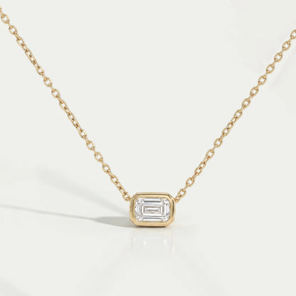 Bezel Set Emerald Cut Lab Diamond Solitaire Pendant Necklaces