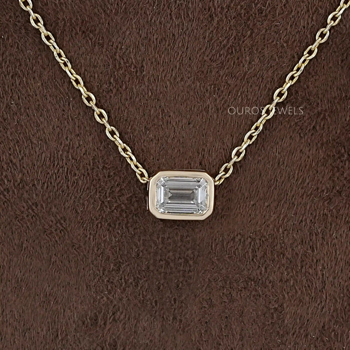 Bezel Set Emerald Cut Lab Diamond Solitaire Pendant
