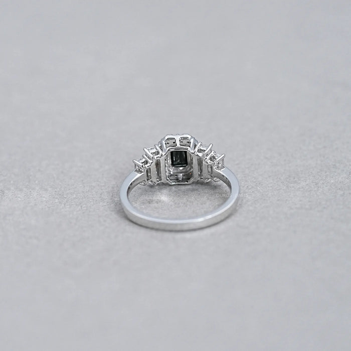 Black Emerald Cut Halo Diamond Engagement Ring