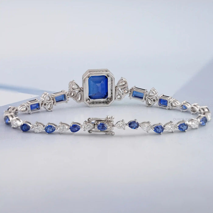 Sapphire Emerald Gemstone And Lab Diamond Halo Bracelet