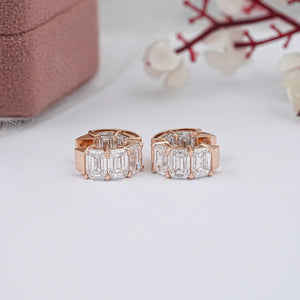 Lab Grown Emerald Cut Huggies Earrings