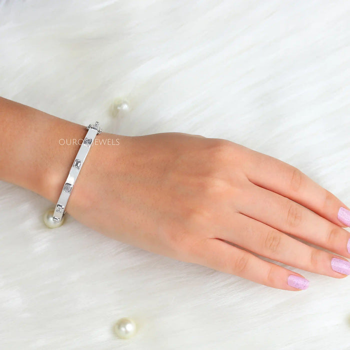 Emerald Cut Bezel Set Diamond Bangle - Lab Grown