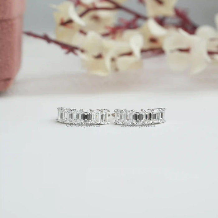 Emerald Cut Diamond Hoop Earrings