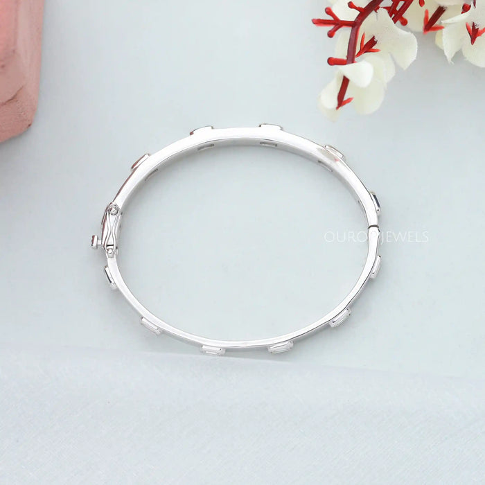 Emerald Cut Bezel Set Diamond Bangle - Lab Grown