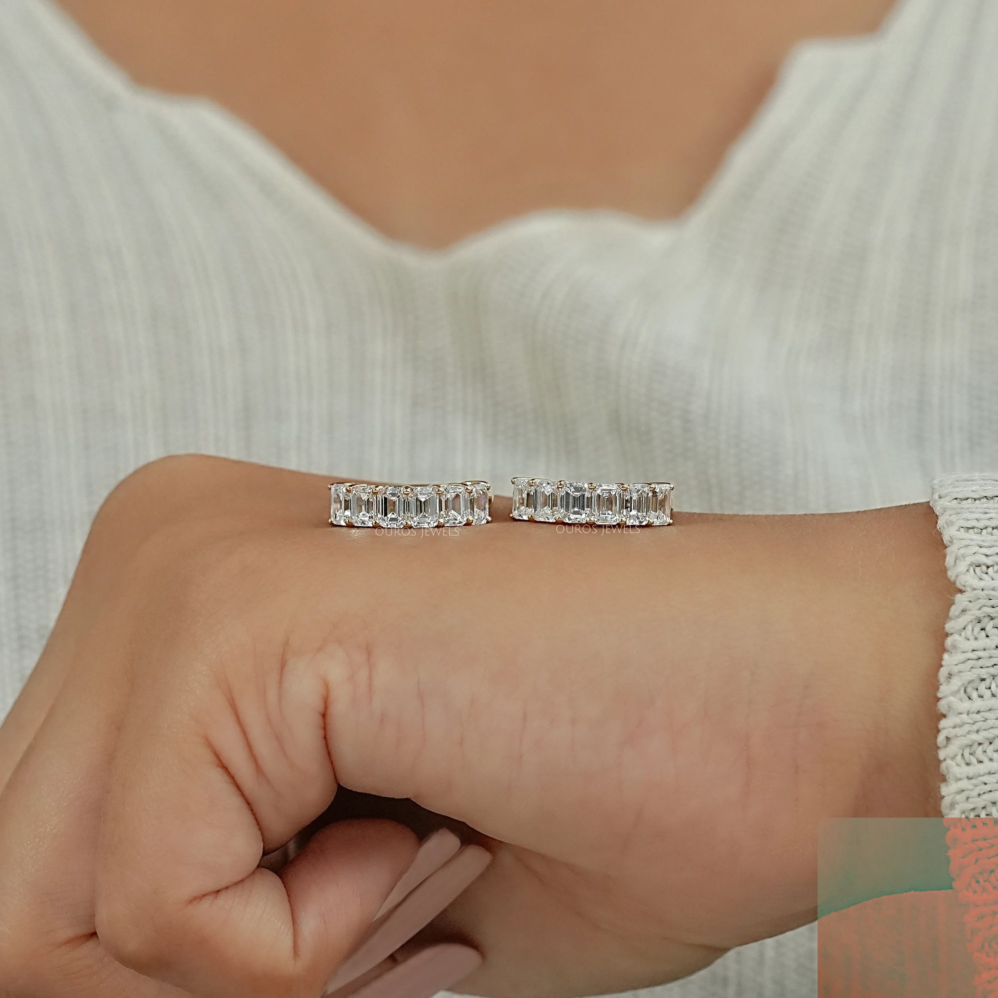 Emerald Cut Lab Grown Diamond Hoop Earrings Earring
