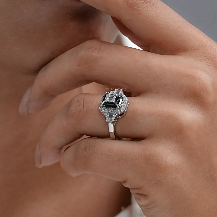 Three Stone Emerald Cut Lab Diamond Ring 
