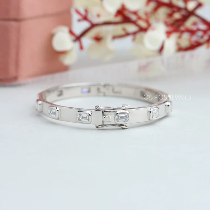 Emerald Cut Bezel Set Diamond Bangle - Lab Grown