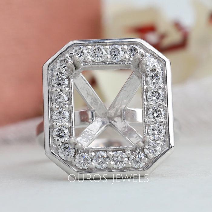 Emerald Cut Halo Engagement Ring Setting