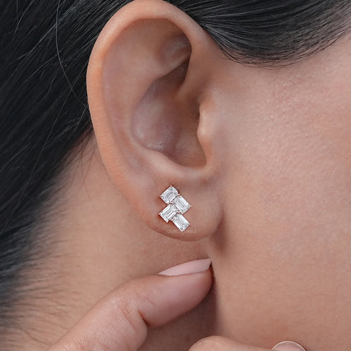 Emerald Cut Diamond Drop Earrings Gold