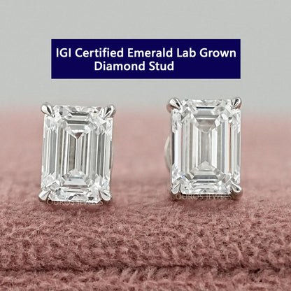 Emerald Cut Lab Grown Diamond Stud Earrings Earring