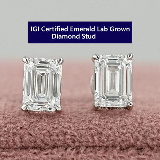 Emerald Cut Lab Grown Diamond Stud Earrings Earring
