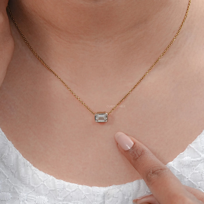 Bezel Set Emerald Cut Lab Diamond Solitaire Pendant