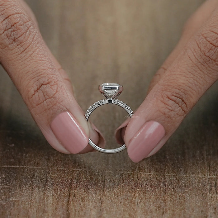 Bezel Set Emerald Lab Diamond Solitaire Accent Ring