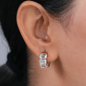 Lab Grown Emerald Cut Huggies Earrings