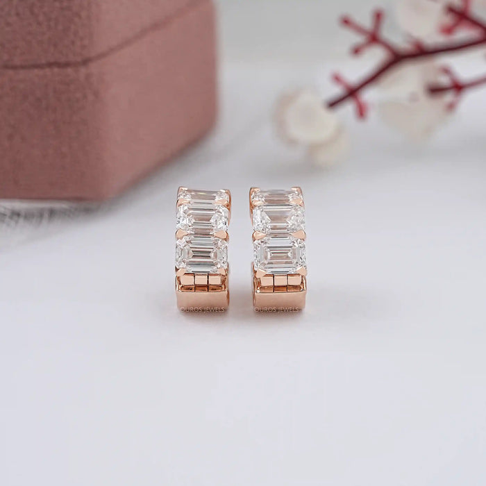 Lab Grown Emerald Cut Huggies Earrings