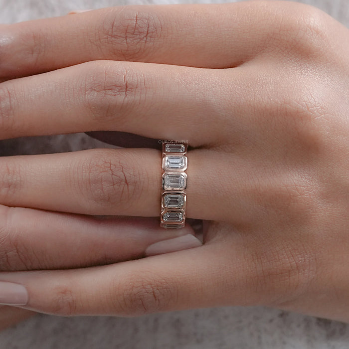 Bezel Set Emerald Cut Full Eternity Wedding Band