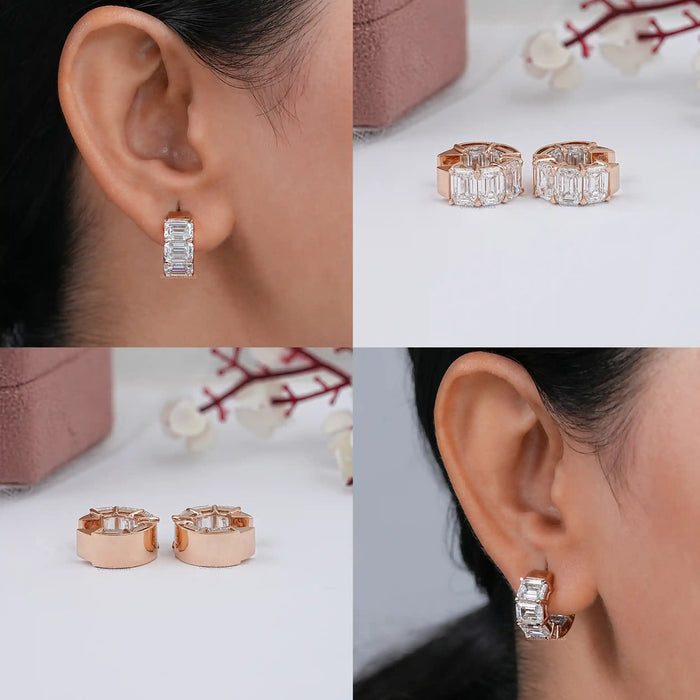 Lab Grown Emerald Cut Huggies Earrings