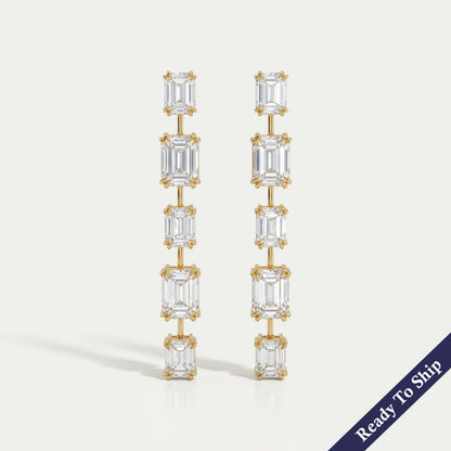 Emerald Lab Diamond Liner Drop Earrings