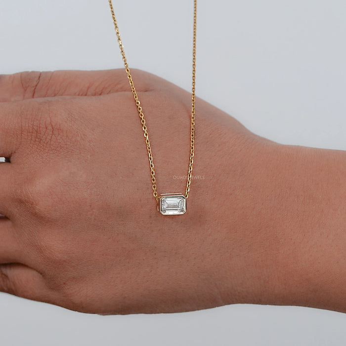 Bezel Set Emerald Cut Lab Diamond Solitaire Pendant