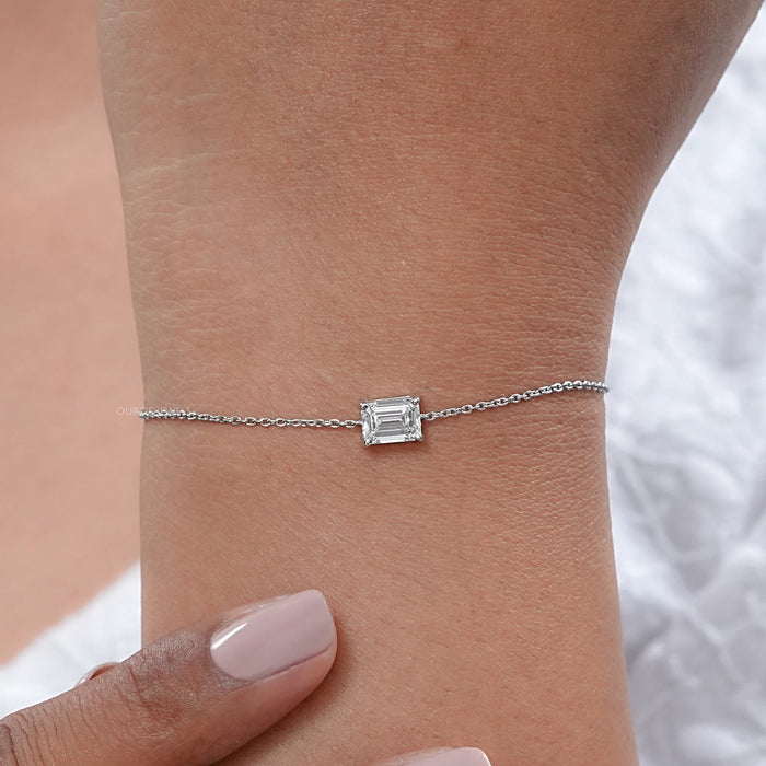 Emerald Cut Diamond Solitaire Chain Bracelet