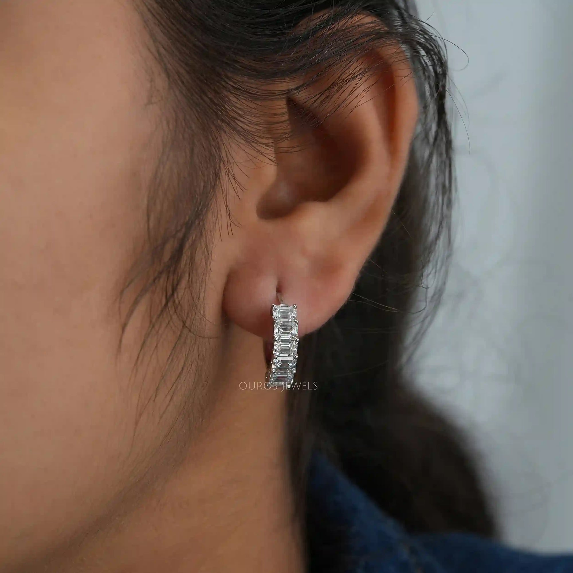 Emerald Cut Lab Grown Diamond Hoop Earrings Earring