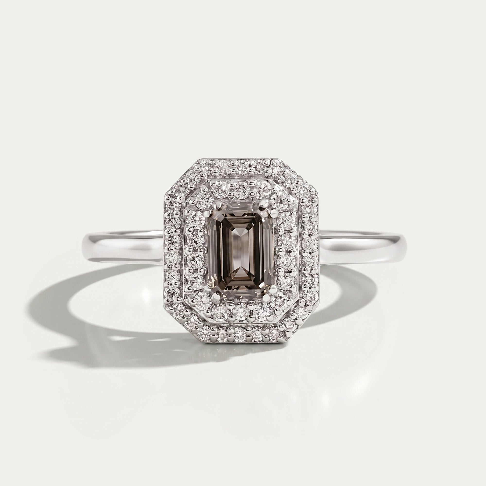 Olive Emerald Cut Double Halo Lab Diamond Ring