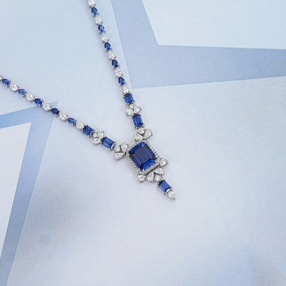 Sapphire Emerald Cut And Diamond Necklace Necklaces