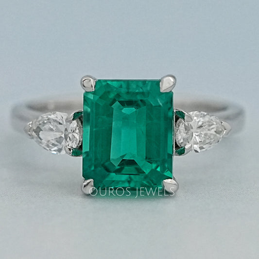 Emerald Gemstone Three Stone Ring Ring