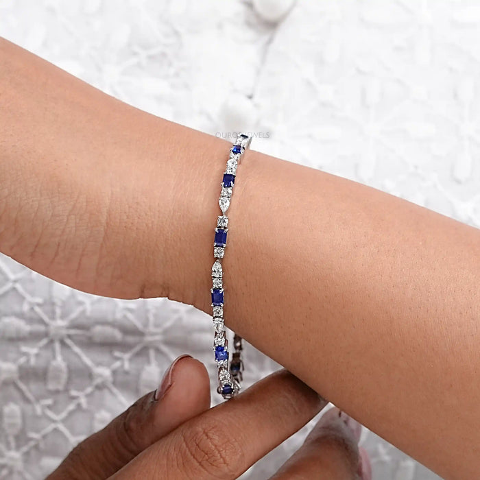 Emerald Cut Sapphire And Lab Dimond Bracelet